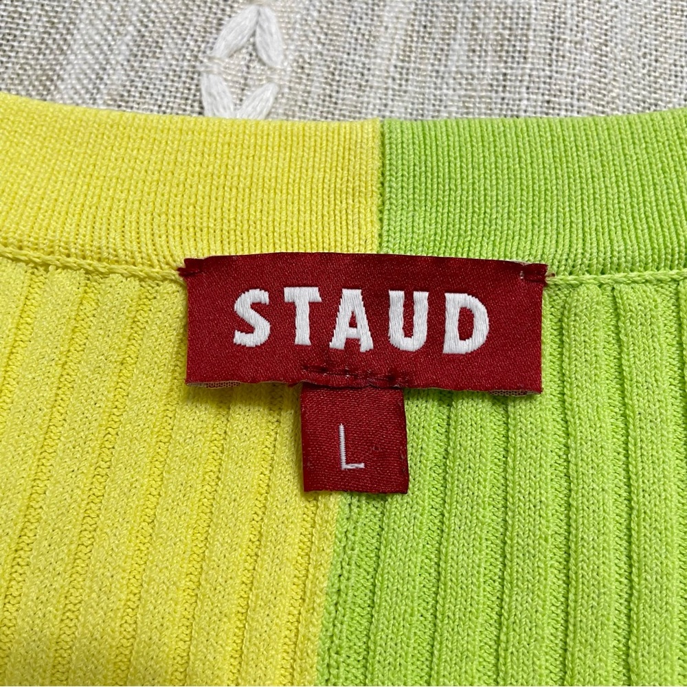 Staud Shoko Colorblocked Midi Dress in Multicolor lime ribbed knit maximalist - Picture 9 of 11